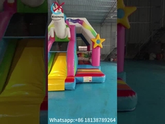 Pvc Tarpaulin Inflatable Combos Funny Colorful Unicorn Blow Up Bounce House With Slide
