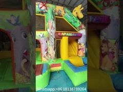 Small Indoor Bounce House Full Printing Giraffe Cartoon Animal Park Castle With Silde Combo