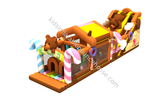 Giant Customized Candy Inflatable Obstacle Courses With Slide Outdoor Play Equipment Rental