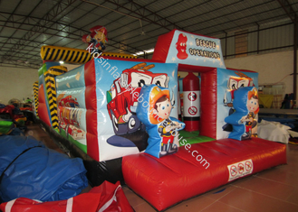 Inflatable Rescue Fire Truck Bouncy Castle Obstacle Course , Obstacle Course Jump House