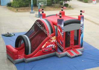 Big size inflatable racing car themed bouncy castle PVC fabric full printing inflatable car jumping house with slide