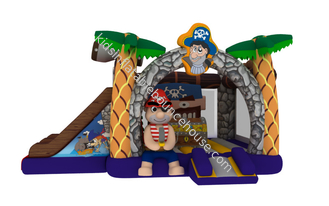 Inflatable pirate topic combo inflatable pirate treasure themed combo house with double slide for kids