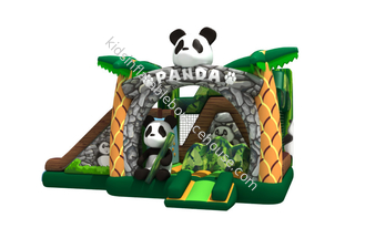 Lovely inflatable panda themed combo with double slide beside the bouncer inflatable pande cartoon in combo