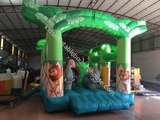 Size 4x4m Forest Animals Kids Inflatable Bounce House / Green Jumping Monkey Bounce Houses For Child Under 12 Years