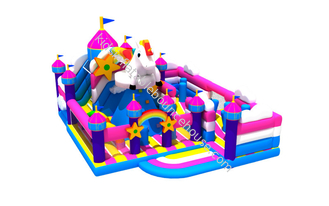 New Colorful Unicorn Theme Inflatable Fun City Inflatable Bouncer with Slide Jumping House Bounce combo
