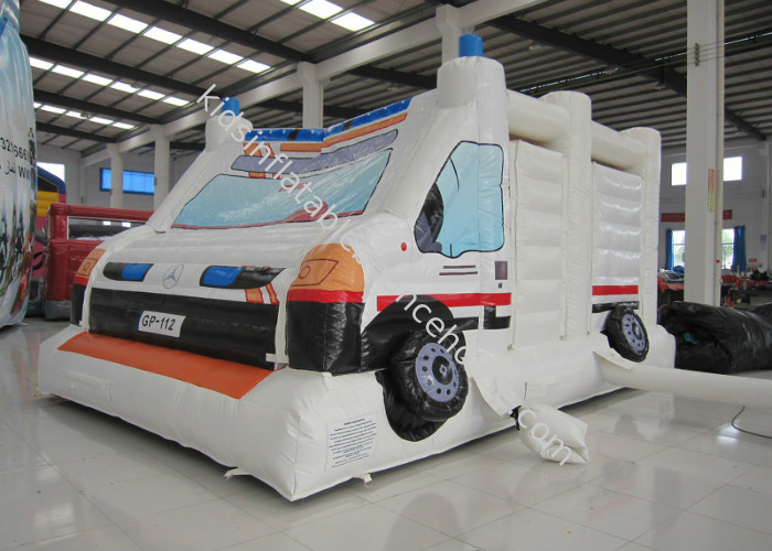 Ambulance Games Kids Inflatable Bounce House 0.55mm Pvc Tarpaulin 6 X 4m For Amusement Park