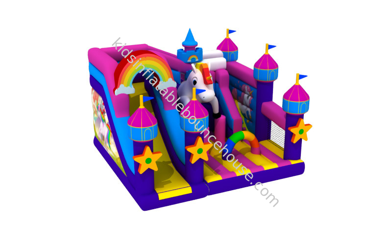 Unicorn World Kids Inflatable Bounce House With Slide Beauty Pink Princess Jumping Castle