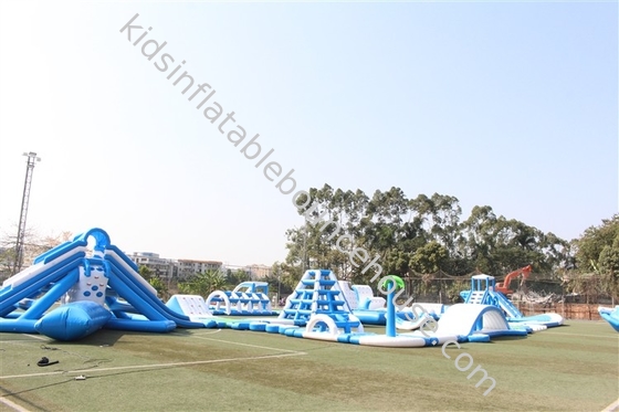Blue White Giant Sea Inflatable Water Slide Water Park Obstacle Course