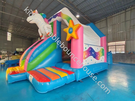 Pvc Tarpaulin Inflatable Combos Funny Colorful Unicorn Blow Up Bounce House With Slide