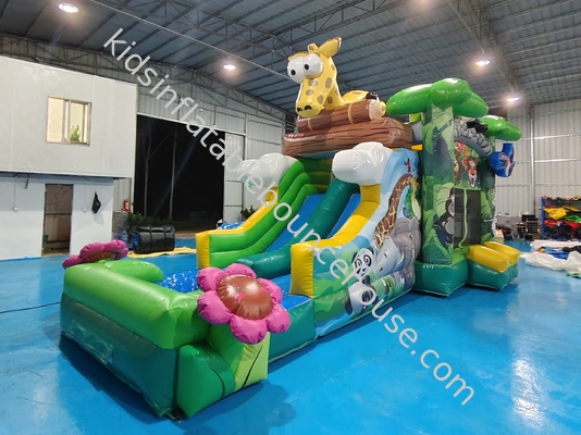Outdoor Bounce House With Slide Jungle Animals Inflatable Bouncy Castle With Slide Combo Double Slides For Rental