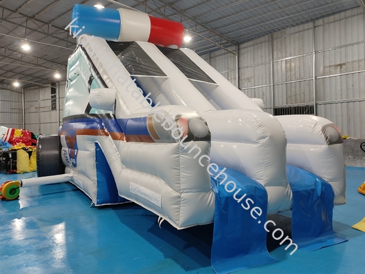 Customized Backyard Inflatable Slide Police Patrol Wagon Carton Inflatable Double Dry Slides For Kids