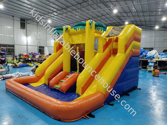 Commercial Inflatable Bounce House With Double Slides Inflatable Water Slides Yellow Jungle For Outdoor Party