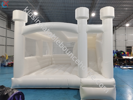 Customized Inflatable White Wedding Bouncy Castle With Slide For Event Party