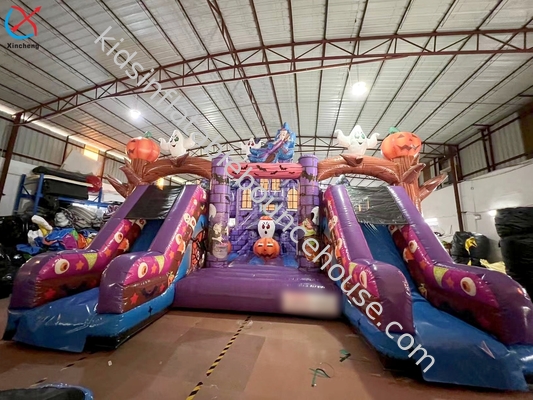 Commercial Inflatable Fun City Halloween Pumpkins Purple Inflatable Castle