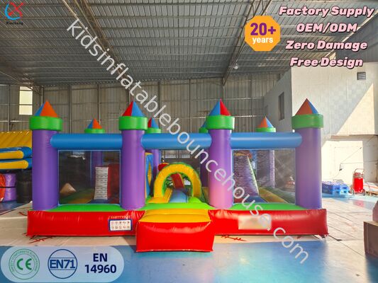 Commercial Rainbow Inflatable Bounce House Castle with Obstacle Course Fun Park