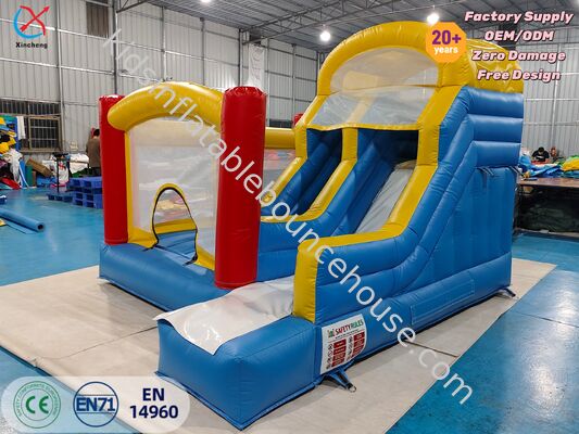 Manufacturer Blue & Yellow Inflatable Bounce House with Double Slide for Kids Parties