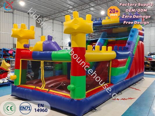High Quality Colorful Block Castle Inflatable Bounce House with Slide for Kids Party