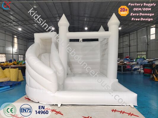 Commercial Pure White Inflatable Wedding Bounce Castle With Slide PVC for Party