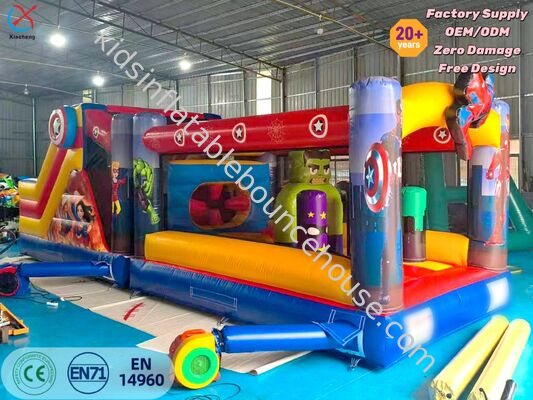 Super Hero Theme Inflatable Obstacle Course With Slide Inflatable Jumping Castle