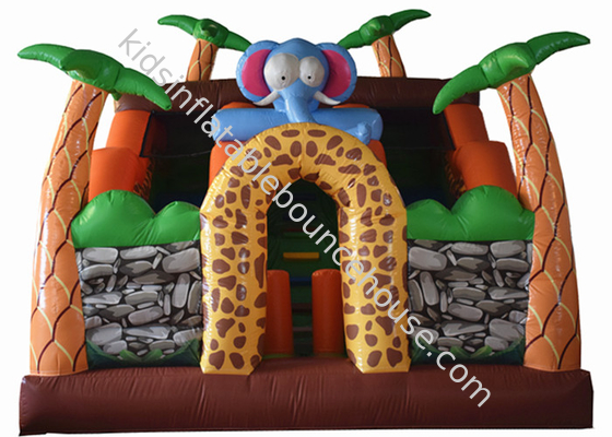 Inflatable Safari Park Bouncy Slide / PVC Inflatable Elephant Bouncer Colourful